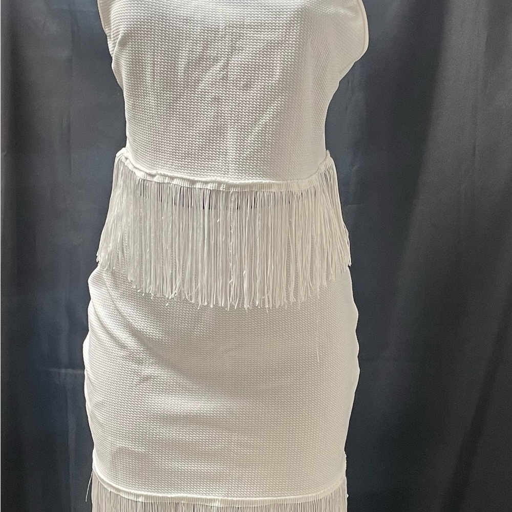 SHEIN White Fringe Midi Dress